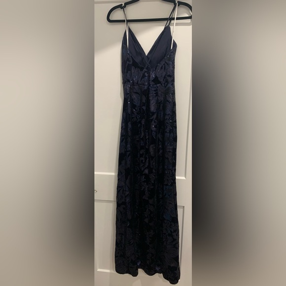 Alluring Romance Navy Blue Sequin Velvet Mermaid Maxi Dress. Size large. - Picture 7 of 14
